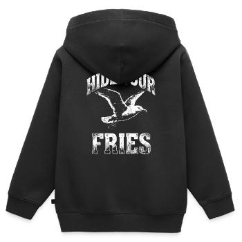 Hide Your Fries Seagull - Kids Premium Organic Zip-up Hoodie - black - Back - AI Model Kid Male (0cm)