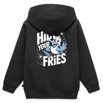Versteck Deine Pommes Vogelwitz - Kinder Premium Organic Zip Hoodie - Schwarz - Hinten - AI Model Kid Male (0cm)
