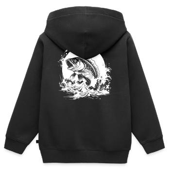 Fischerei Zeichnung - Kinder Premium Organic Zip Hoodie - Schwarz - Hinten - AI Model Kid Male (0cm)