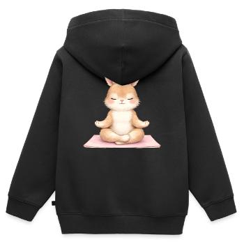 Description du lapin méditant dans le yoga - Sweat Premium à capuche zippé enfant bio - noir - Dos - AI Model Kid Male (0cm)