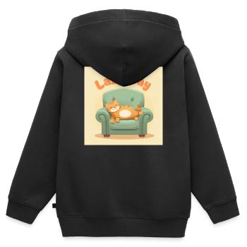 Faule Katze auf dem Sessel - Kinder Premium Organic Zip Hoodie - Schwarz - Hinten - AI Model Kid Male (0cm)