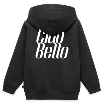 Ciao Bello Italien Spruch – Minimal Typo Design - Kinder Premium Organic Zip Hoodie - Schwarz - Hinten - AI Model Kid Male (0cm)