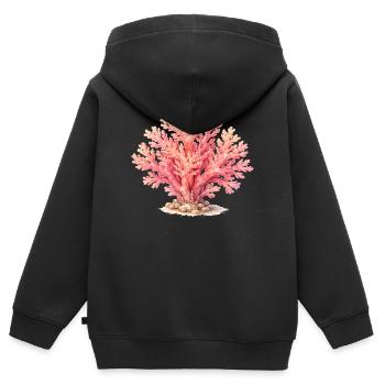 Illustration de corail rose - Sweat Premium à capuche zippé enfant bio - noir - Dos - AI Model Kid Male (0cm)