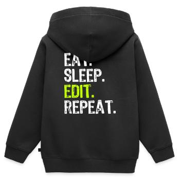 Mange, dors, édite, répète - Sweat Premium à capuche zippé enfant bio - noir - Dos - AI Model Kid Male (0cm)