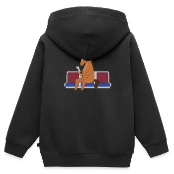 Cheval avec un casque dans le métro - Sweat Premium à capuche zippé enfant bio - noir - Dos - AI Model Kid Male (0cm)