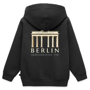 Berlin, dessin à la main de la porte de Brandebourg - Sweat Premium à capuche zippé enfant bio - noir - Dos - AI Model Kid Male (0cm)