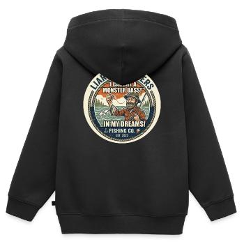 Lustige Lügner beim Angeln - Kinder Premium Organic Zip Hoodie - Schwarz - Hinten - AI Model Kid Male (0cm)