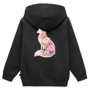 Fuchs Pastell Blumen Silhouette - Kinder Premium Organic Zip Hoodie - Schwarz - Hinten - AI Model Kid Male (0cm)