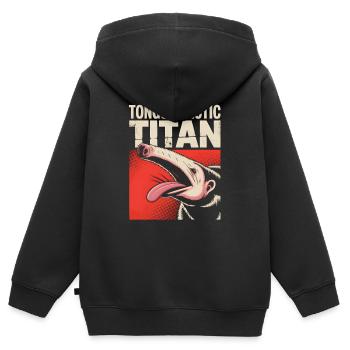 Zungen-Taktiker | Comic Ameisenbär - Kinder Premium Organic Zip Hoodie - Schwarz - Hinten - AI Model Kid Male (0cm)