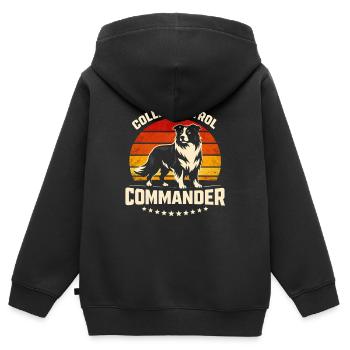 Collie Kommando | Border Collie Retro - Kinder Premium Organic Zip Hoodie - Schwarz - Hinten - AI Model Kid Male (0cm)