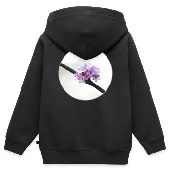 Fleur rose et blanche délicate, fleur blanche - Sweat Premium à capuche zippé enfant bio - noir - Dos - AI Model Kid Male (0cm)