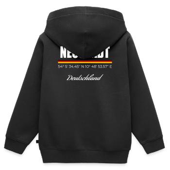 Neustadt - Kinder Premium Organic Zip Hoodie - Schwarz - Hinten - AI Model Kid Male (0cm)