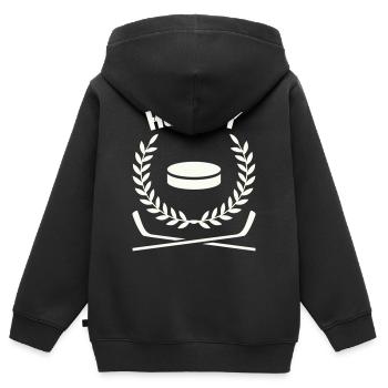 Hockey Emblem mit Scheibe und Lorbeer - Kinder Premium Organic Zip Hoodie - Schwarz - Hinten - AI Model Kid Male (0cm)