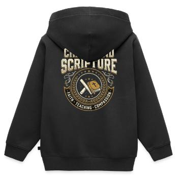 Craie et Écritures Enseignant chrétien Jésus - Sweat Premium à capuche zippé enfant bio - noir - Dos - AI Model Kid Male (0cm)