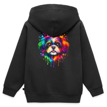 Shih Tzu | Kleinhund Pop Art - Kinder Premium Organic Zip Hoodie - Schwarz - Hinten - AI Model Kid Male (0cm)