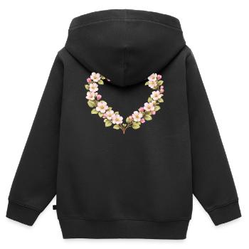 Motif printemps pour cœur en fleurs de pommier - Sweat Premium à capuche zippé enfant bio - noir - Dos - AI Model Kid Male (0cm)