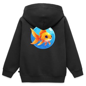 Goldfisch - Kinder Premium Organic Zip Hoodie - Schwarz - Hinten - AI Model Kid Male (0cm)