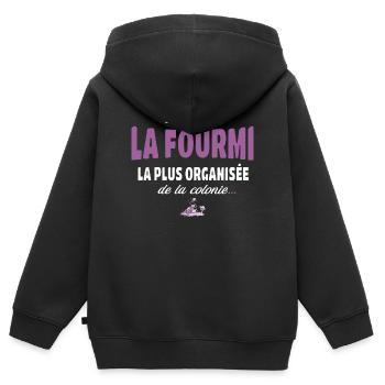 T’es pas la fourmi la plus organisée – Vanne - Sweat Premium à capuche zippé enfant bio - noir - Dos - AI Model Kid Male (0cm)