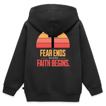 Fear Ends Where Faith Begins Retro Sonnenuntergang - Kinder Premium Organic Zip Hoodie - Schwarz - Hinten - AI Model Kid Male (0cm)