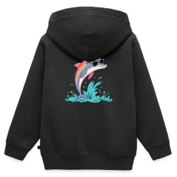 Regenbogendelfin-Brille - Kinder Premium Organic Zip Hoodie - Schwarz - Hinten - AI Model Kid Male (0cm)