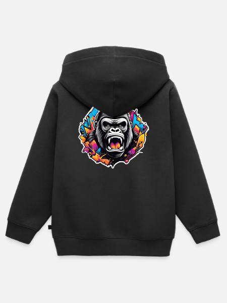 Gorilla-Graffiti leuchten - Kinder Premium Organic Zip Hoodie - Schwarz