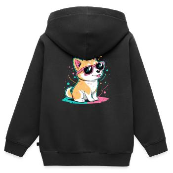 Corgi Neon Shiny Glasses - Kids Premium Organic Zip-up Hoodie - black - Back - AI Model Kid Male (0cm)