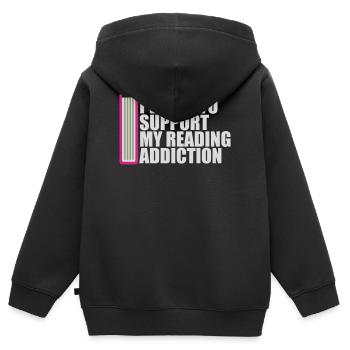 Je travaille pour soutenir mon logo de livres sur la dépendance à la lecture - Sweat Premium à capuche zippé enfant bio - noir - Dos - AI Model Kid Male (0cm)