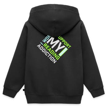 Je travaille pour soutenir mon logo de livres sur la dépendance à la lecture - Sweat Premium à capuche zippé enfant bio - noir - Dos - AI Model Kid Male (0cm)