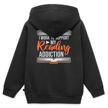 Je travaille pour soutenir mon logo de livres sur la dépendance à la lecture - Sweat Premium à capuche zippé enfant bio - noir - Dos - AI Model Kid Male (0cm)