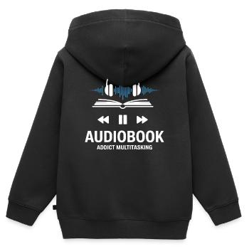 Livres audio, histoires de livres audio, casques - Sweat Premium à capuche zippé enfant bio - noir - Dos - AI Model Kid Male (0cm)