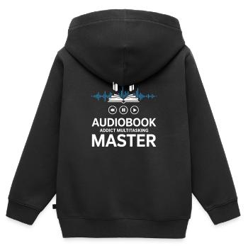 Diction du livre audio - Multitâche pour addict aux livres audio - Sweat Premium à capuche zippé enfant bio - noir - Dos - AI Model Kid Male (0cm)