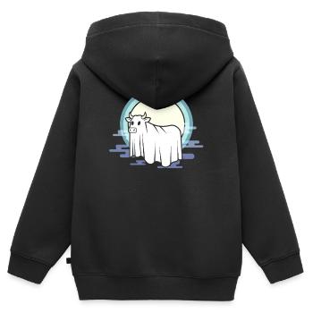 Vache lunaire à l’arc de brouillard - Sweat Premium à capuche zippé enfant bio - noir - Dos - AI Model Kid Male (0cm)