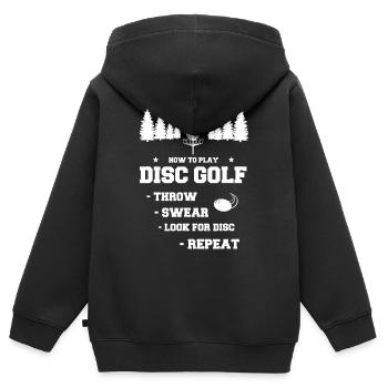 Disc-Golf-Ritual: Werfen, Schauen, Wiederholen - Kinder Premium Organic Zip Hoodie - Schwarz - Hinten - AI Model Kid Male (0cm)