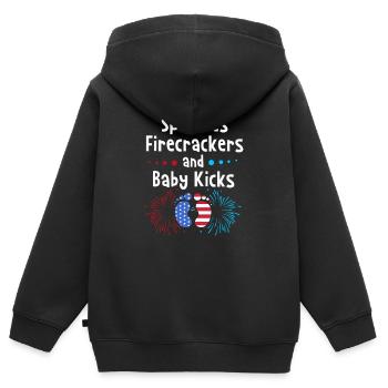 Baby shower juillet - Sweat Premium à capuche zippé enfant bio - noir - Dos - AI Model Kid Male (0cm)