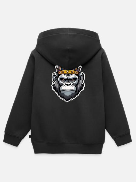 Kaiserlicher gekrönter Gorilla - Kinder Premium Organic Zip Hoodie - Schwarz
