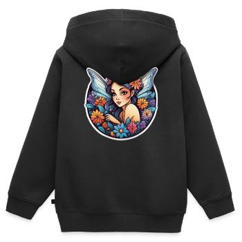 Winged Floral Fairyland - Kids Premium Organic Zip-up Hoodie - black - Back - AI Model Kid Male (0cm)