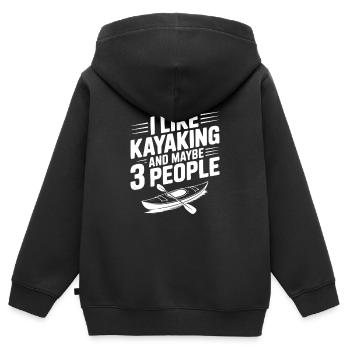Ich mag Kajakfahren und vielleicht 3 Personen - Kinder Premium Organic Zip Hoodie - Schwarz - Hinten - AI Model Kid Male (0cm)