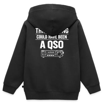 Réunion ? Cher QSO | Humour radioamateur - Sweat Premium à capuche zippé enfant bio - noir - Dos - AI Model Kid Male (0cm)