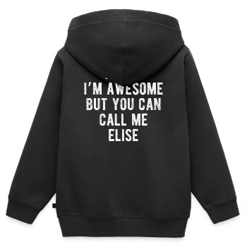Bonjour, je suis géniale, appelez-moi Elise, citation drôle - Sweat Premium à capuche zippé enfant bio - noir - Dos - AI Model Kid Male (0cm)