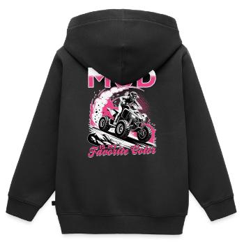 Quad ATV Femme Fille Quad Quad - Sweat Premium à capuche zippé enfant bio - noir - Dos - AI Model Kid Male (0cm)