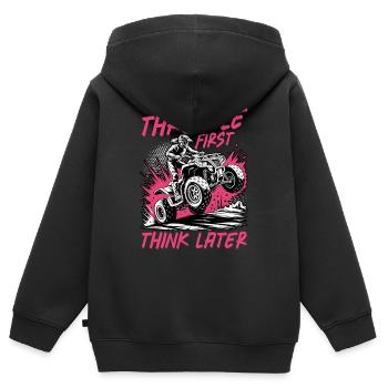 Quad ATV Femme Fille Quad Quad - Sweat Premium à capuche zippé enfant bio - noir - Dos - AI Model Kid Male (0cm)