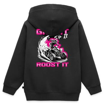 Quad ATV Femme Fille Quad Quad - Sweat Premium à capuche zippé enfant bio - noir - Dos - AI Model Kid Male (0cm)