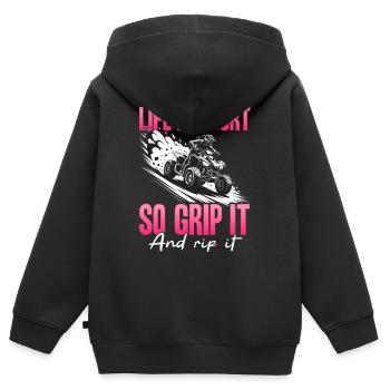 Quad ATV Femme Fille Quad Quad - Sweat Premium à capuche zippé enfant bio - noir - Dos - AI Model Kid Male (0cm)