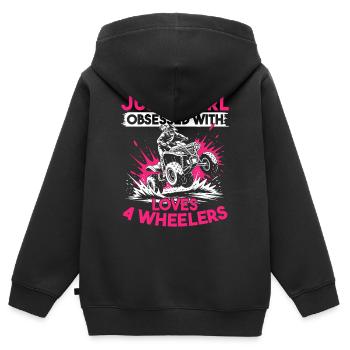 Quad ATV Femme Fille Quad Quad - Sweat Premium à capuche zippé enfant bio - noir - Dos - AI Model Kid Male (0cm)