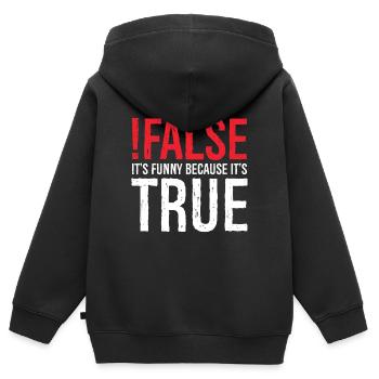 false it's funny because true - Kids Premium Organic Zip-up Hoodie - black - Back - AI Model Kid Male (0cm)