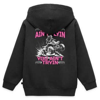 Quad ATV Femme Fille Quad Quad - Sweat Premium à capuche zippé enfant bio - noir - Dos - AI Model Kid Male (0cm)