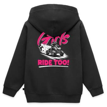 Quad ATV Femme Fille Quad Quad - Sweat Premium à capuche zippé enfant bio - noir - Dos - AI Model Kid Male (0cm)