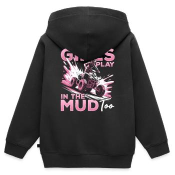 Quad ATV Femme Fille Quad Quad - Sweat Premium à capuche zippé enfant bio - noir - Dos - AI Model Kid Male (0cm)