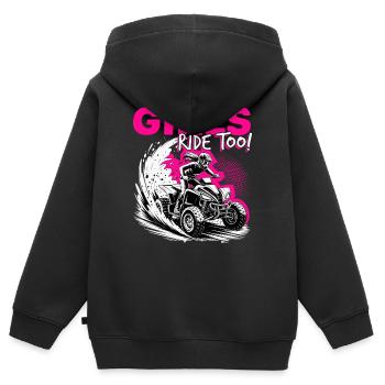 Quad ATV Femme Fille Quad Quad - Sweat Premium à capuche zippé enfant bio - noir - Dos - AI Model Kid Male (0cm)