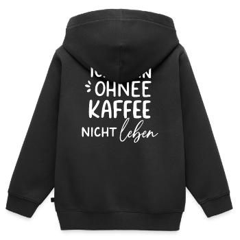 Kaffeeabhängige Lebensfreude - Kinder Premium Organic Zip Hoodie - Schwarz - Hinten - AI Model Kid Male (0cm)